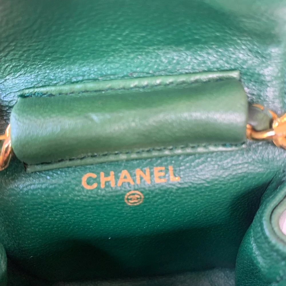 CHANEL Green Quilted Mini Bag with Gold Chain